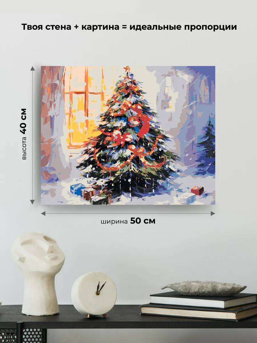 Картина по номерам «Рождество: Нарядная елка с подарками» — картинка 3