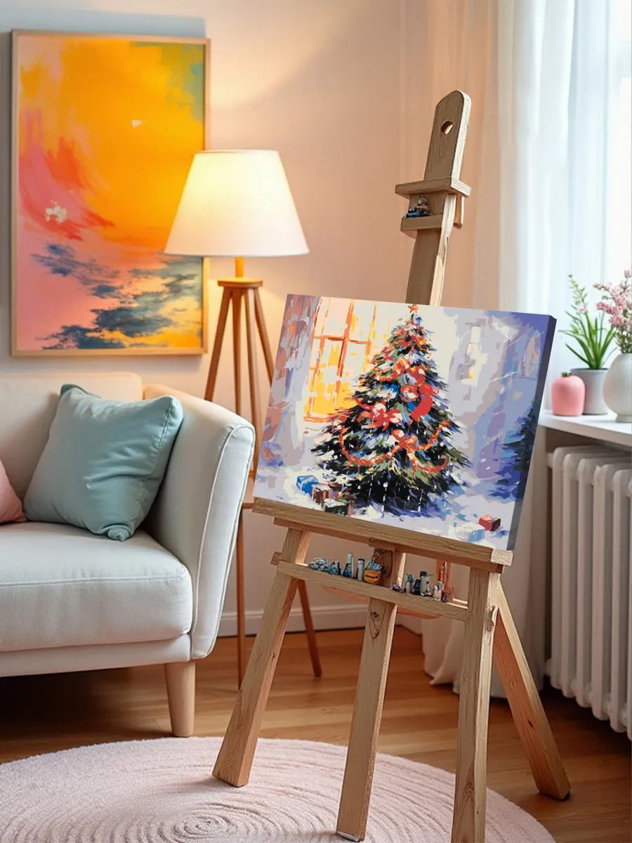 Картина по номерам «Рождество: Нарядная елка с подарками» — картинка 9