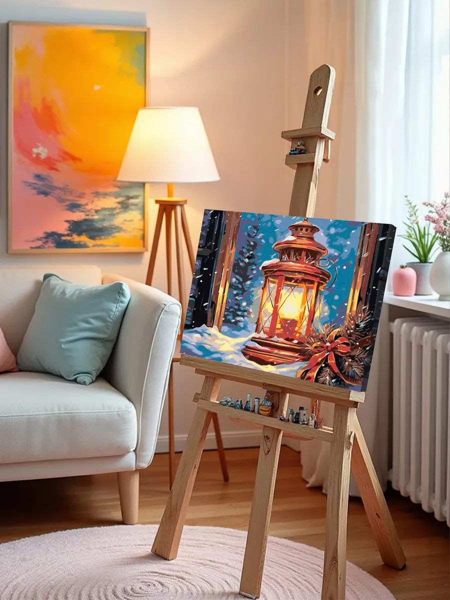 Картина по номерам «Рождество: Праздничный фонарь под снегом» — картинка 10