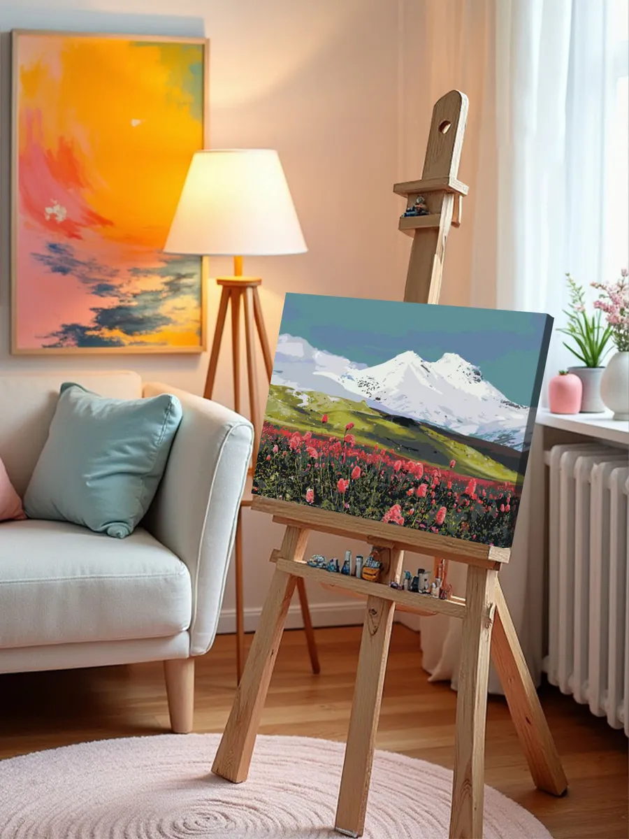 Картина по номерам «Пейзаж гора Эльбрус в снегу и цветы 2» — картинка 10