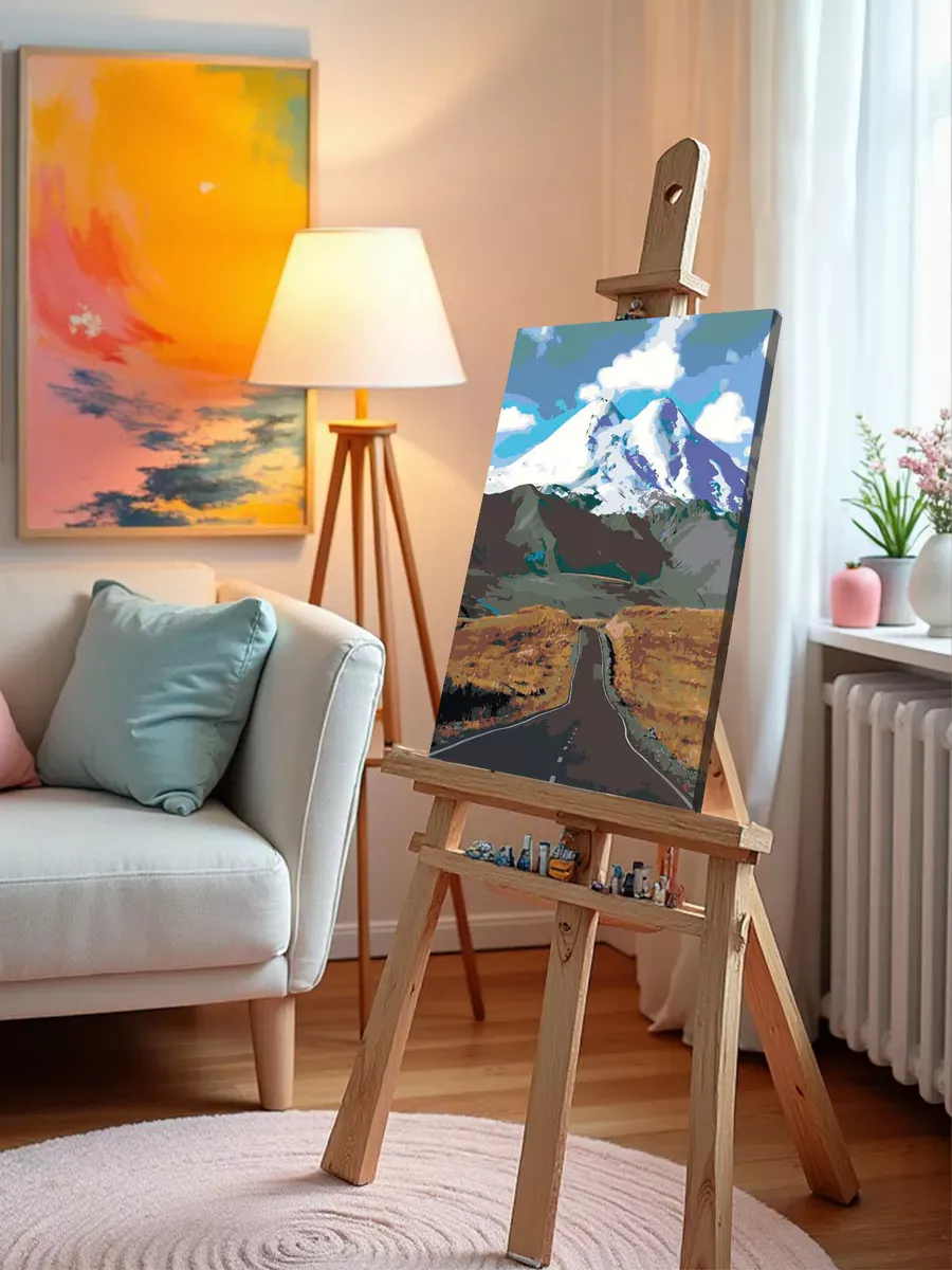 Картина по номерам «Пейзаж дорога и гора Эльбрус в снегу» — картинка 9