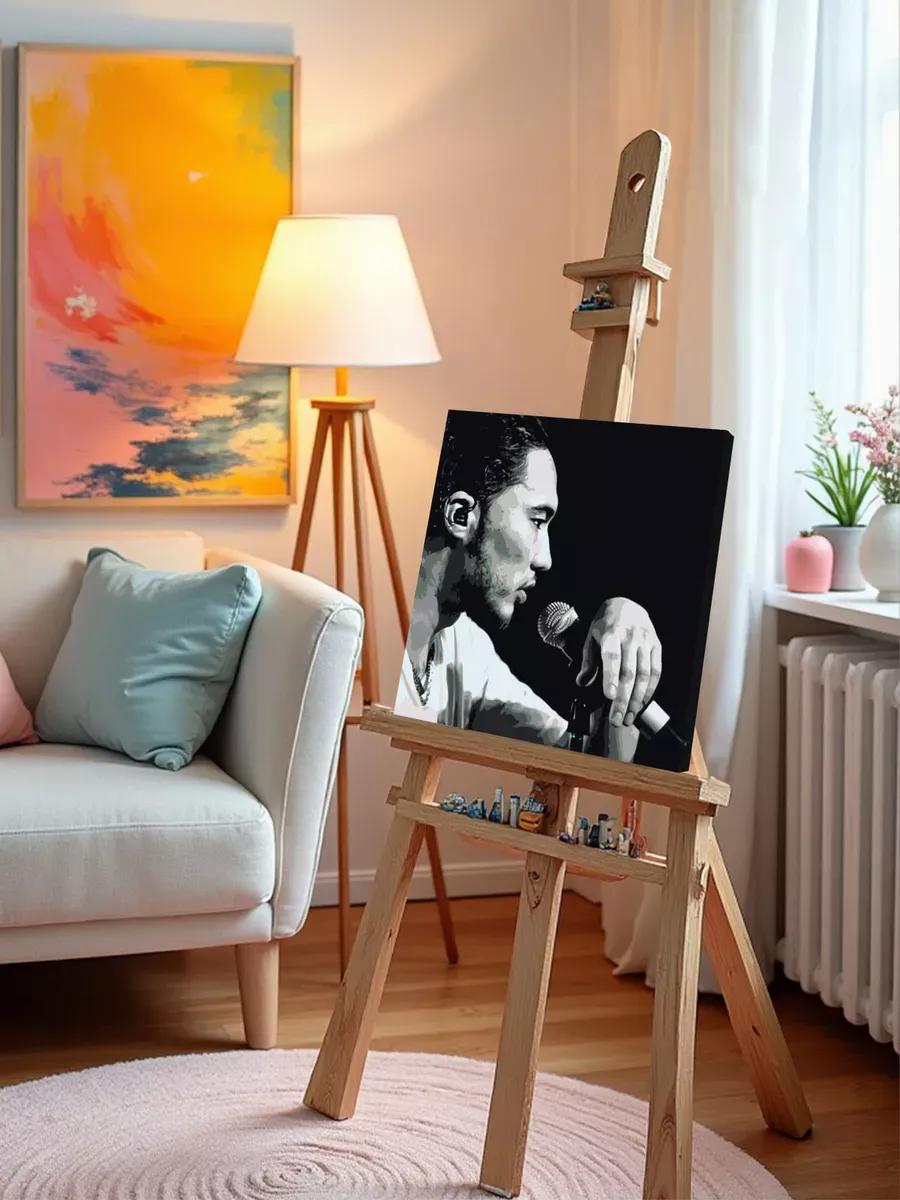 Картина по номерам «Скриптонит рэпер Адиль: чернобелая 40х40» — картинка 10