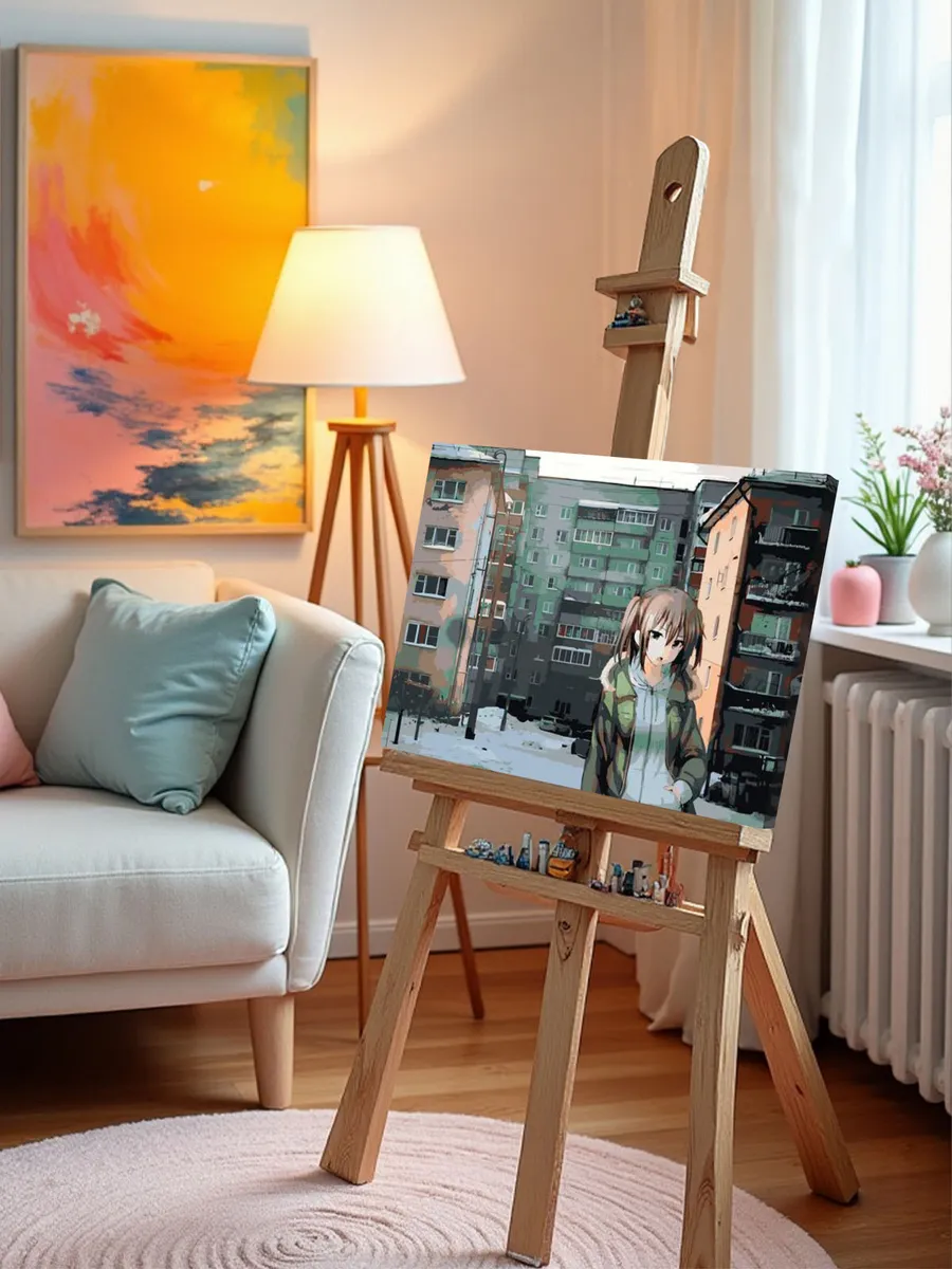 Картина по номерам «Панельки родные и аниме девушка 40х50» — картинка 10