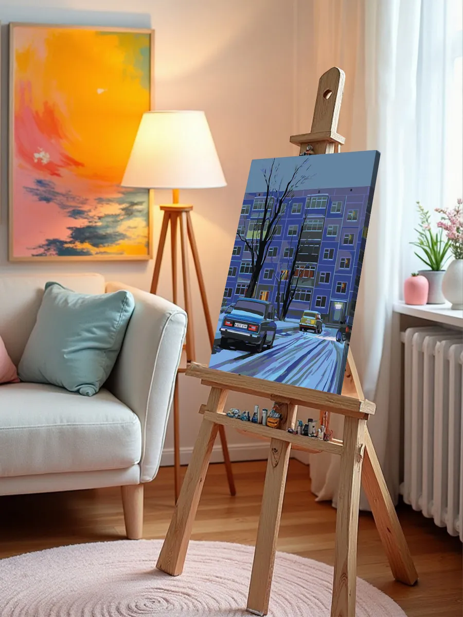 Картина по номерам «Панельки родные: ночь, зима, жигули 40х50» — картинка 10