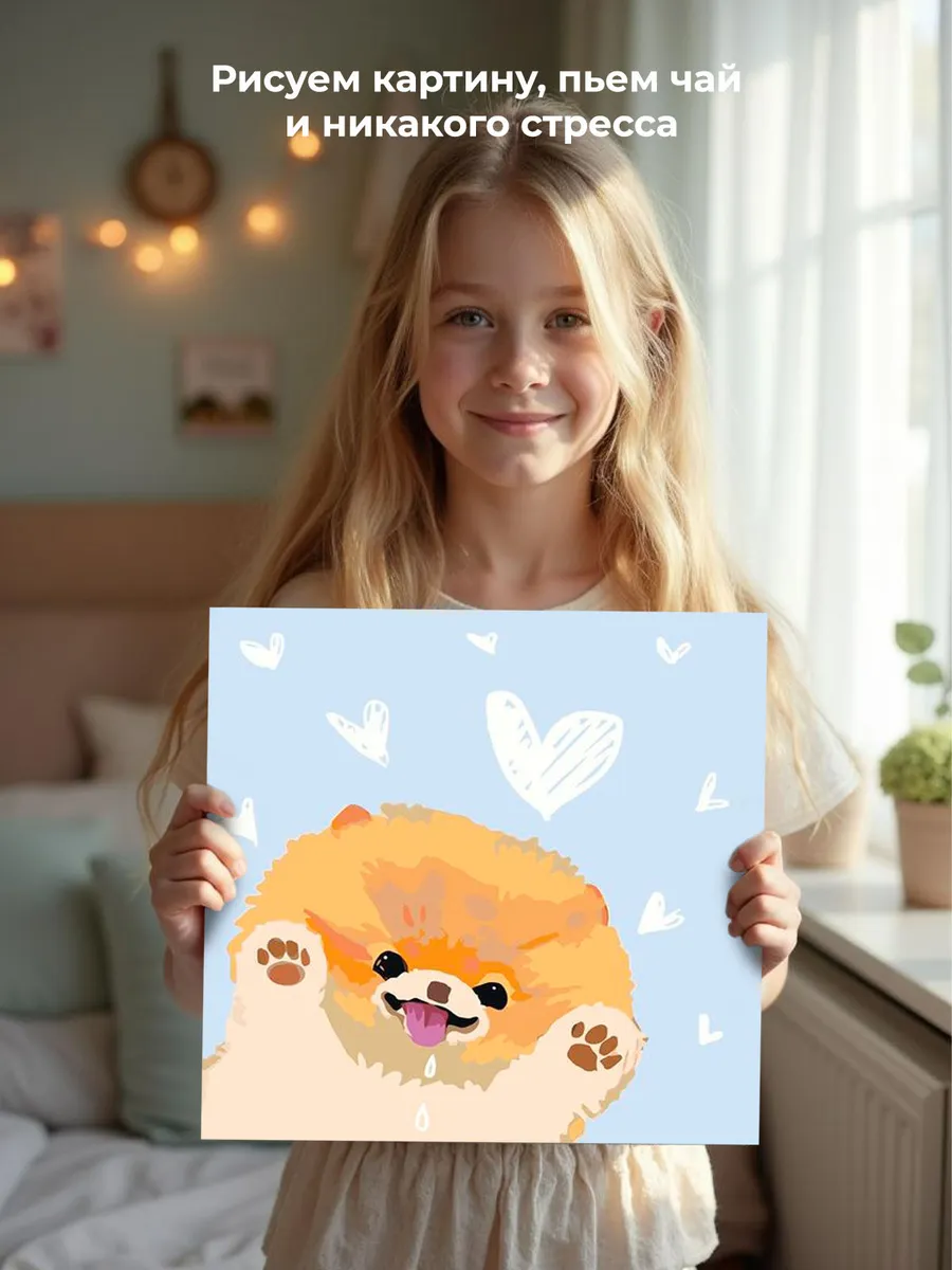 Картина по номерам «Собаки: Шпиц сердечки арт минимализм» — картинка 7