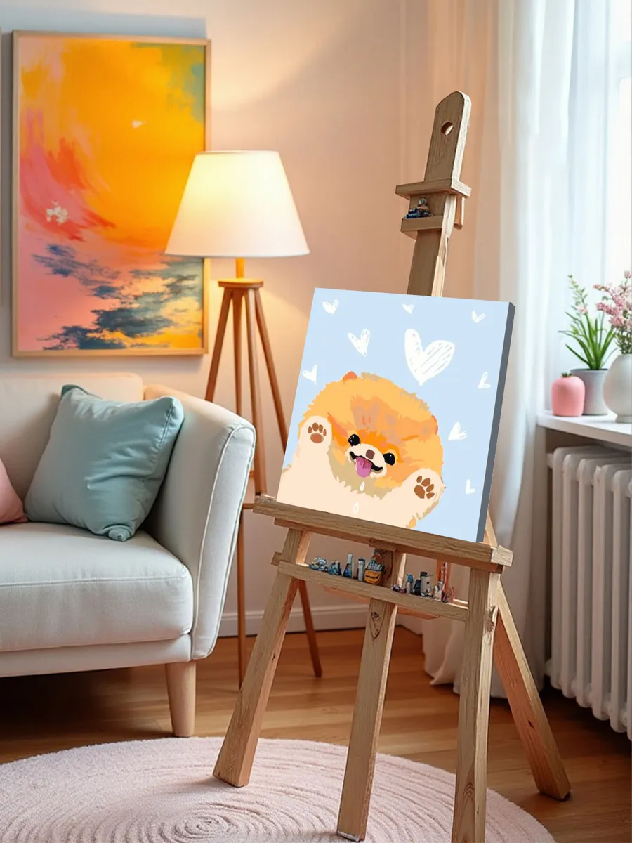 Картина по номерам «Собаки: Шпиц сердечки арт минимализм» — картинка 10