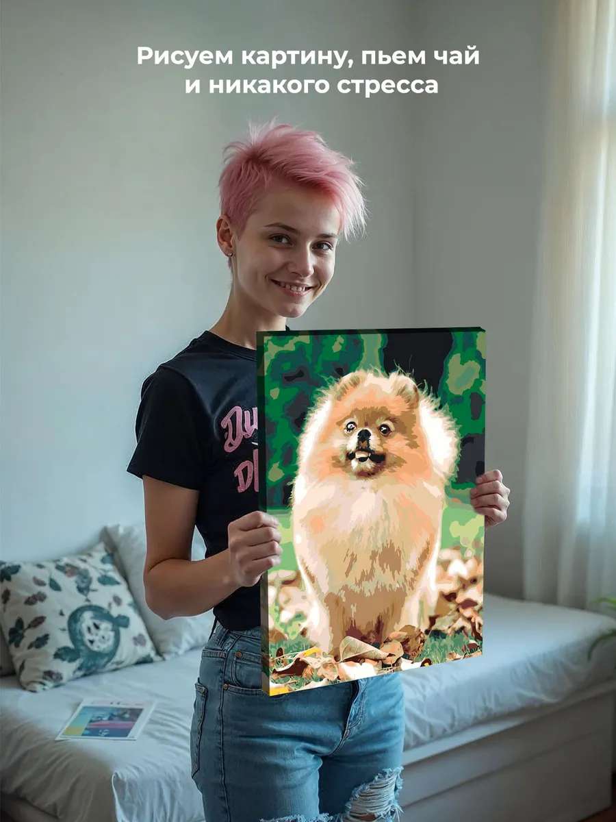 Картина по номерам «Собаки: Шпиц на дорожке в лесу 40х50» — картинка 7