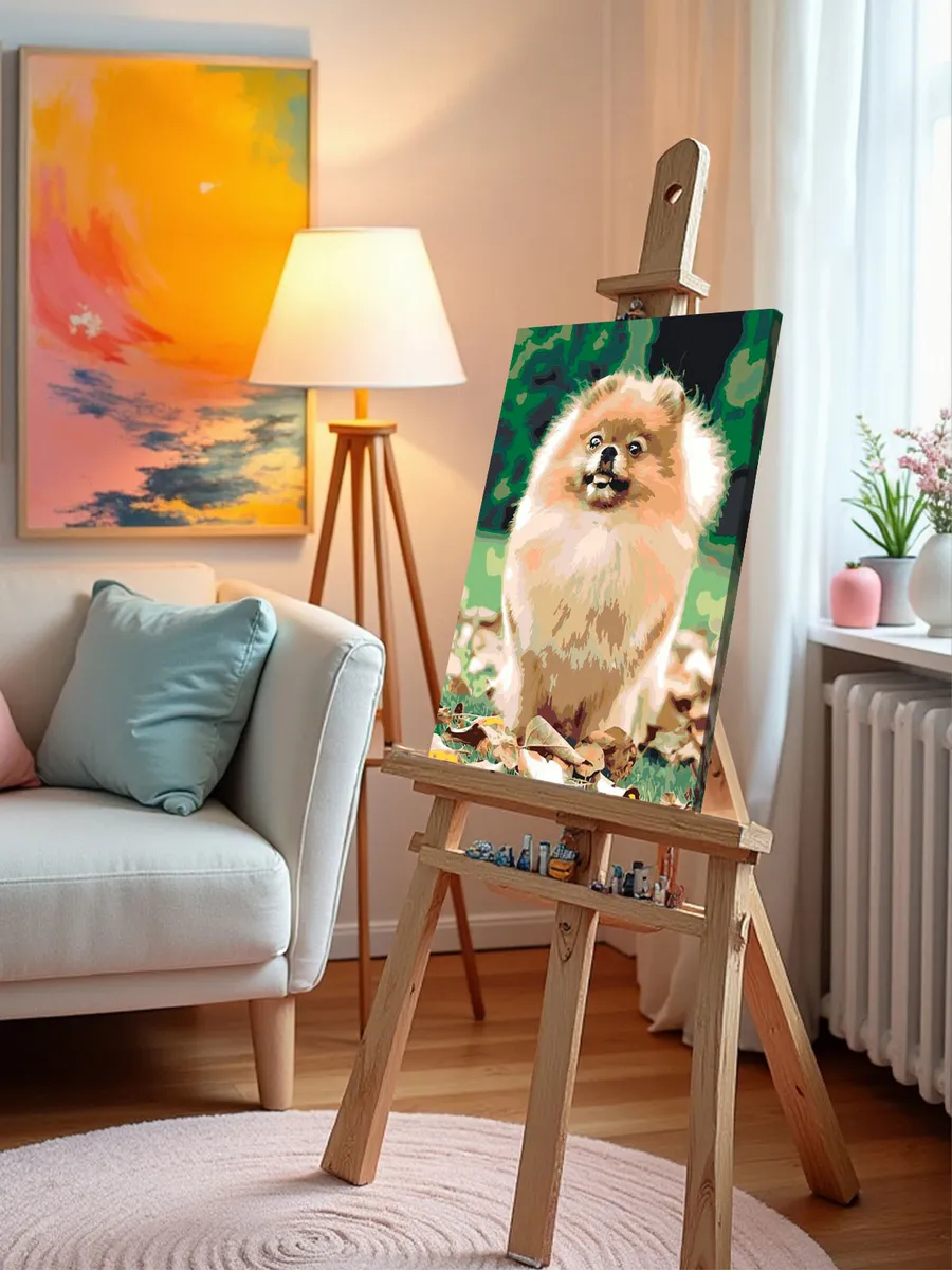 Картина по номерам «Собаки: Шпиц на дорожке в лесу 40х50» — картинка 10