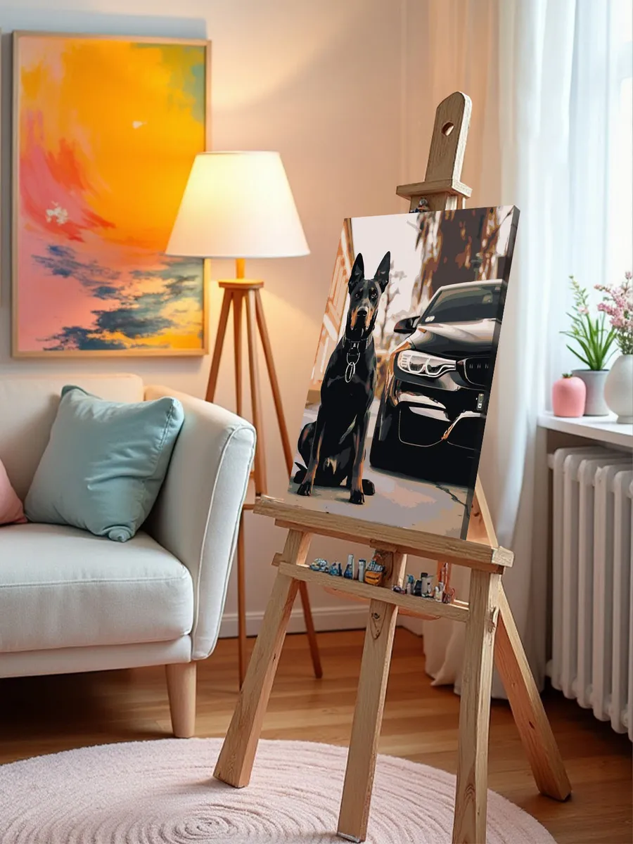 Картина по номерам «Машина BMW и собака доберман 40х50» — картинка 10