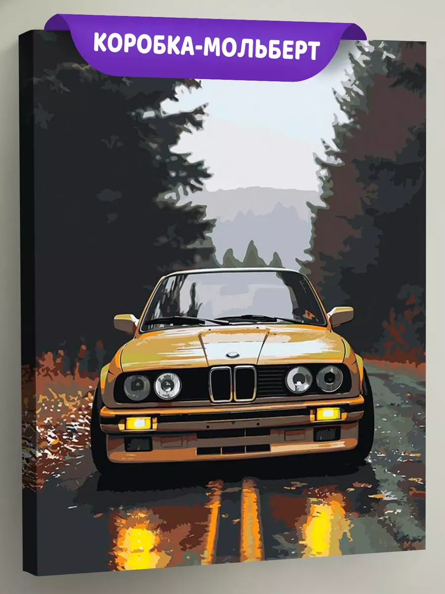 Картина по номерам «Машина BMW на дороге в лесу 40х50»