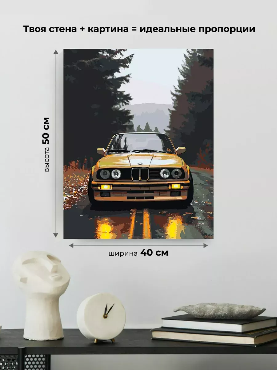Картина по номерам «Машина BMW на дороге в лесу 40х50» — картинка 3