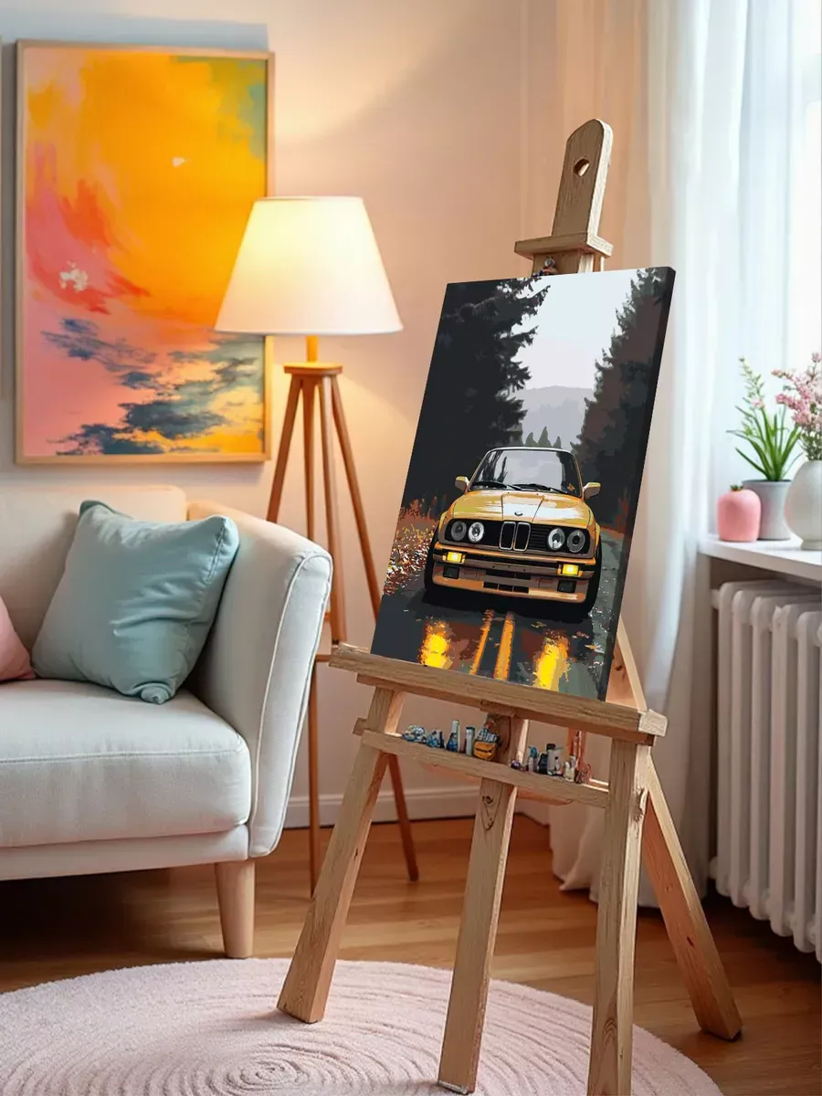 Картина по номерам «Машина BMW на дороге в лесу 40х50» — картинка 9