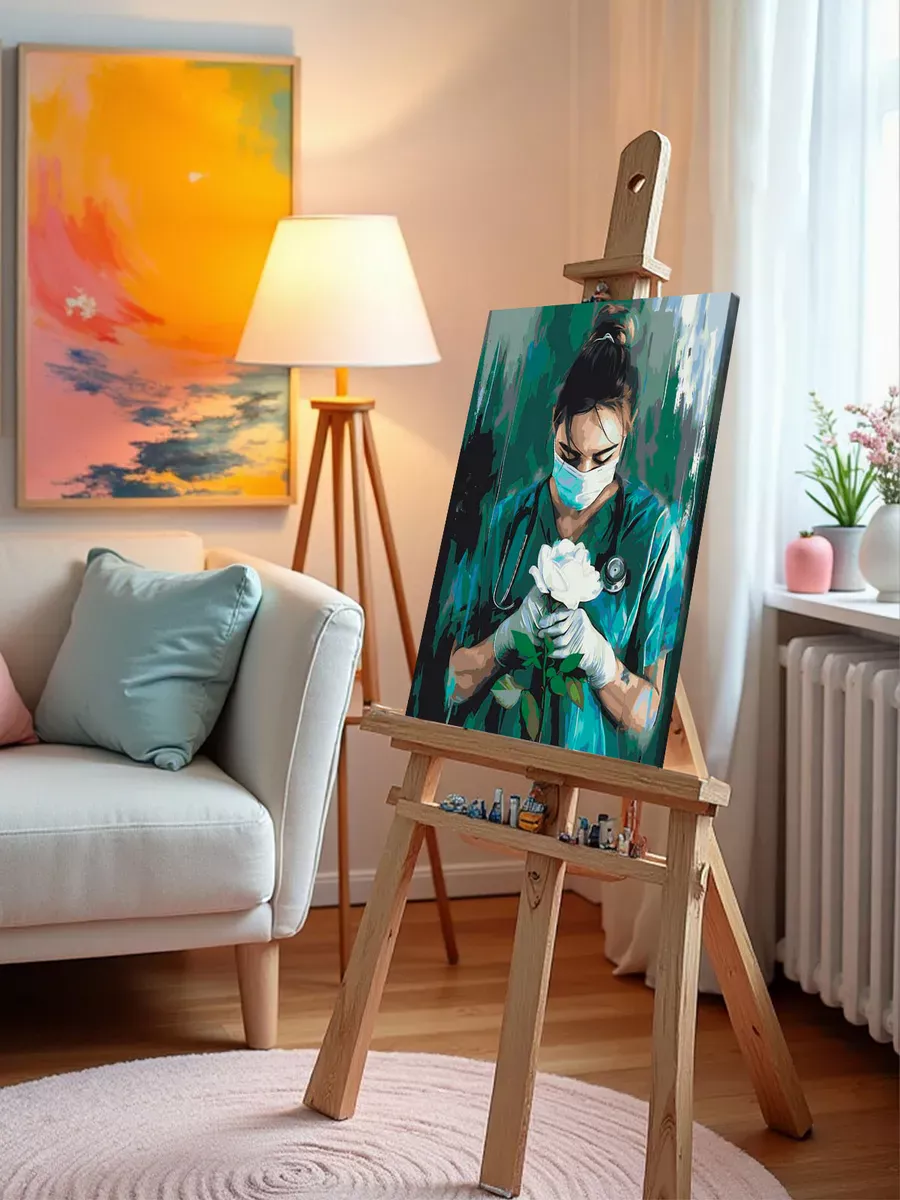 Картина по номерам «Медицина: девушка врач и белая роза» — картинка 9