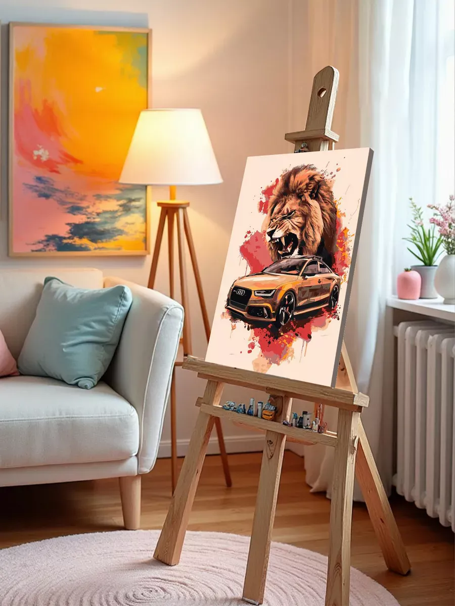 Картина по номерам «Машина Ауди и лев арт 40х50» — картинка 9