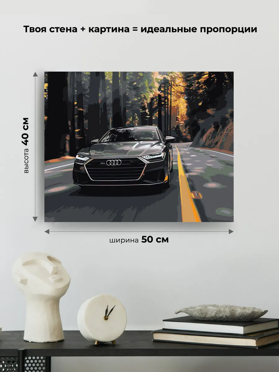 Картина по номерам «Машина Ауди на дороге в лесу 40х50» — картинка 3