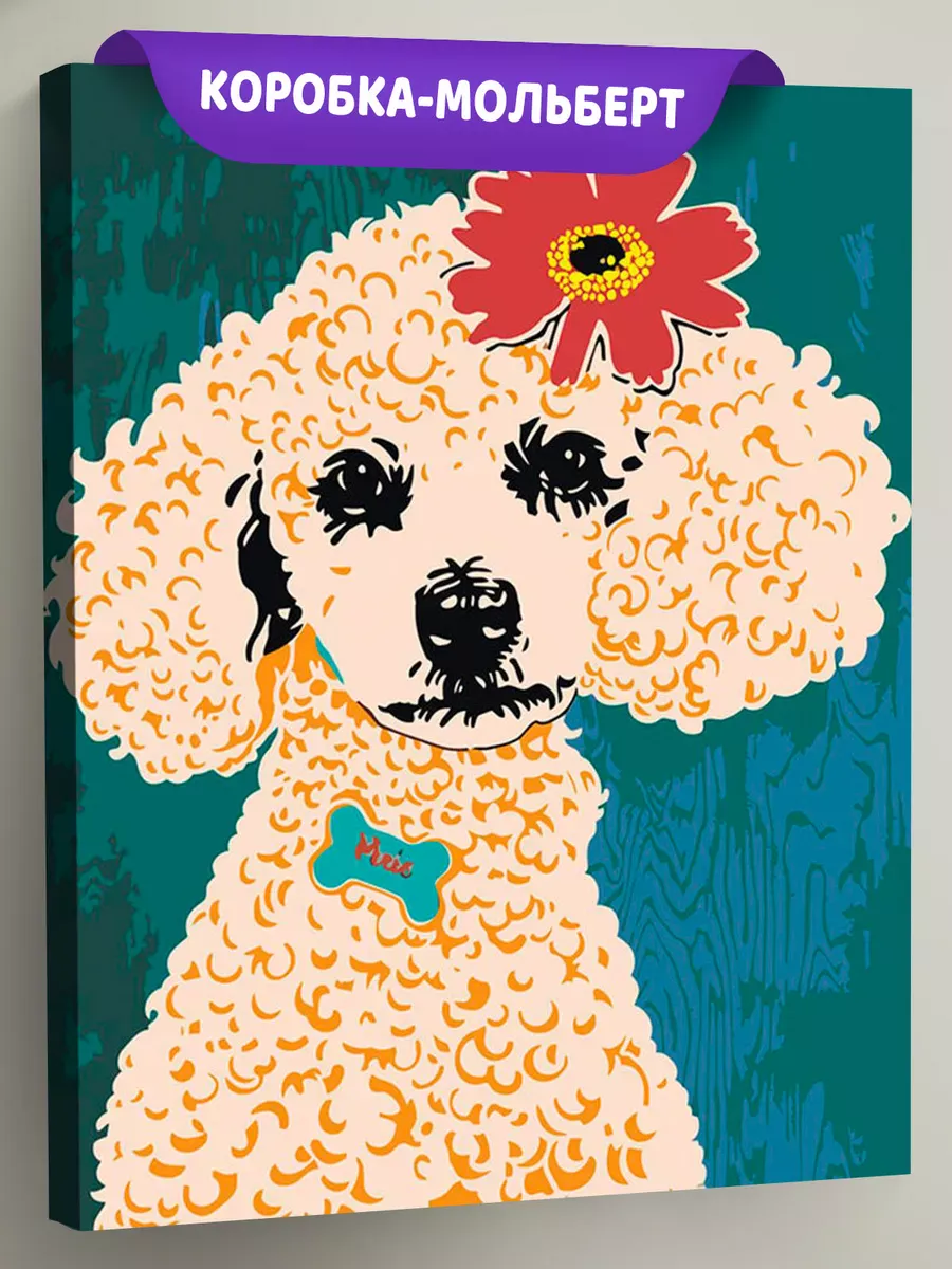 Картина по номерам «Собака пудель с цветком на голове 40х50»