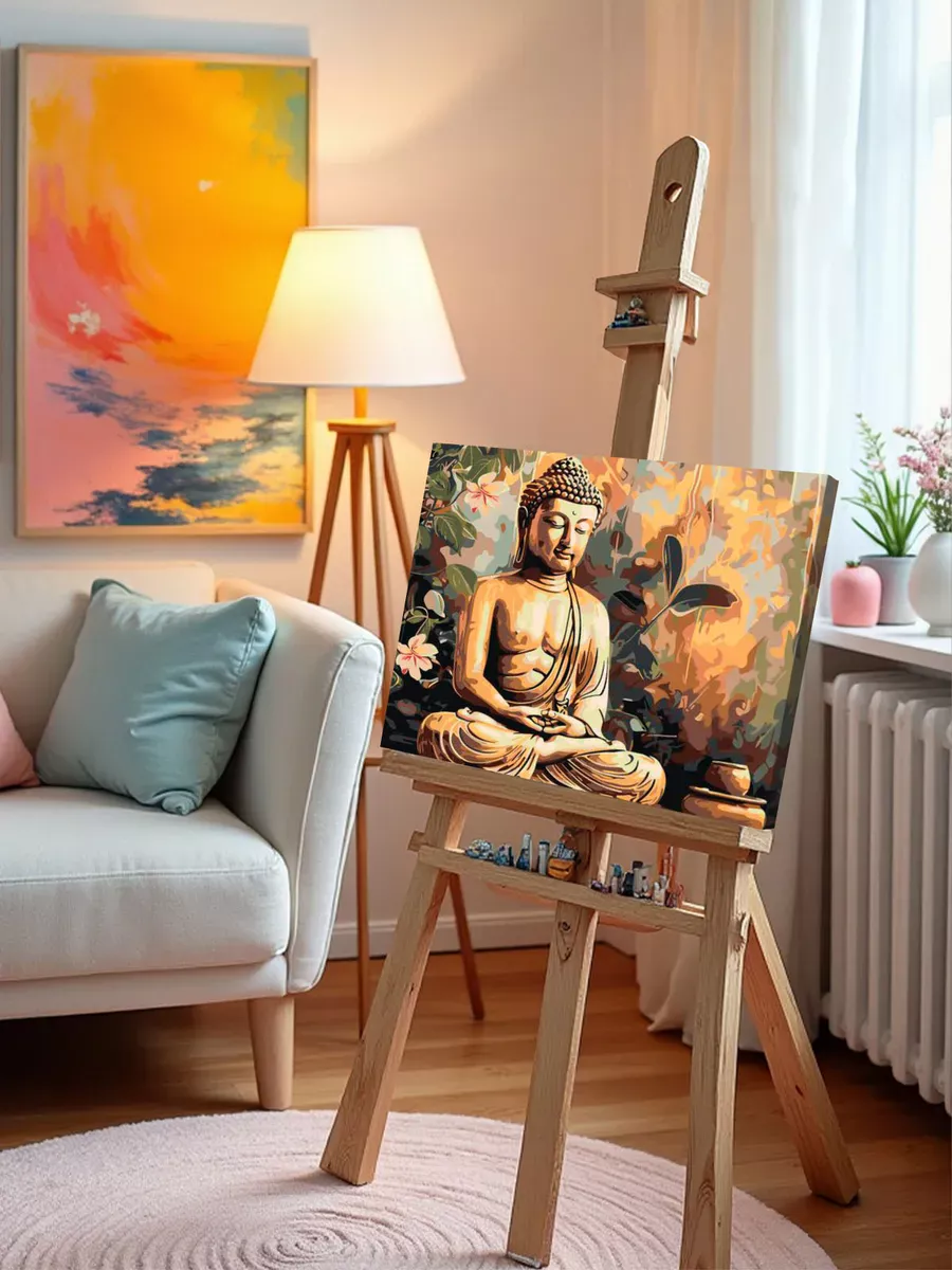 Картина по номерам «Религия буддизм: Будда статуя и цветы» — картинка 9