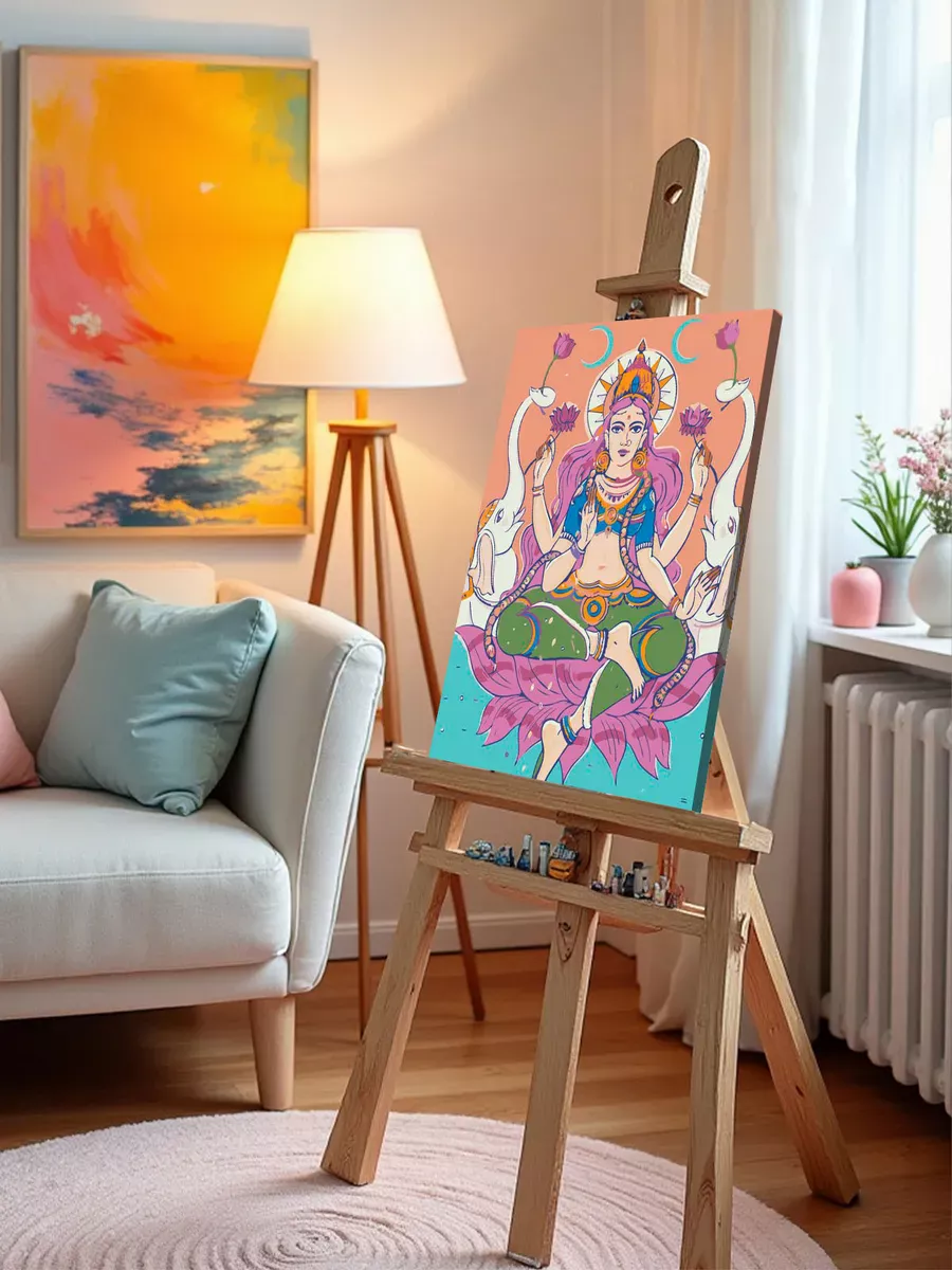 Картина по номерам «Религия индуизм: богиня Лакшми на лотосе» — картинка 9