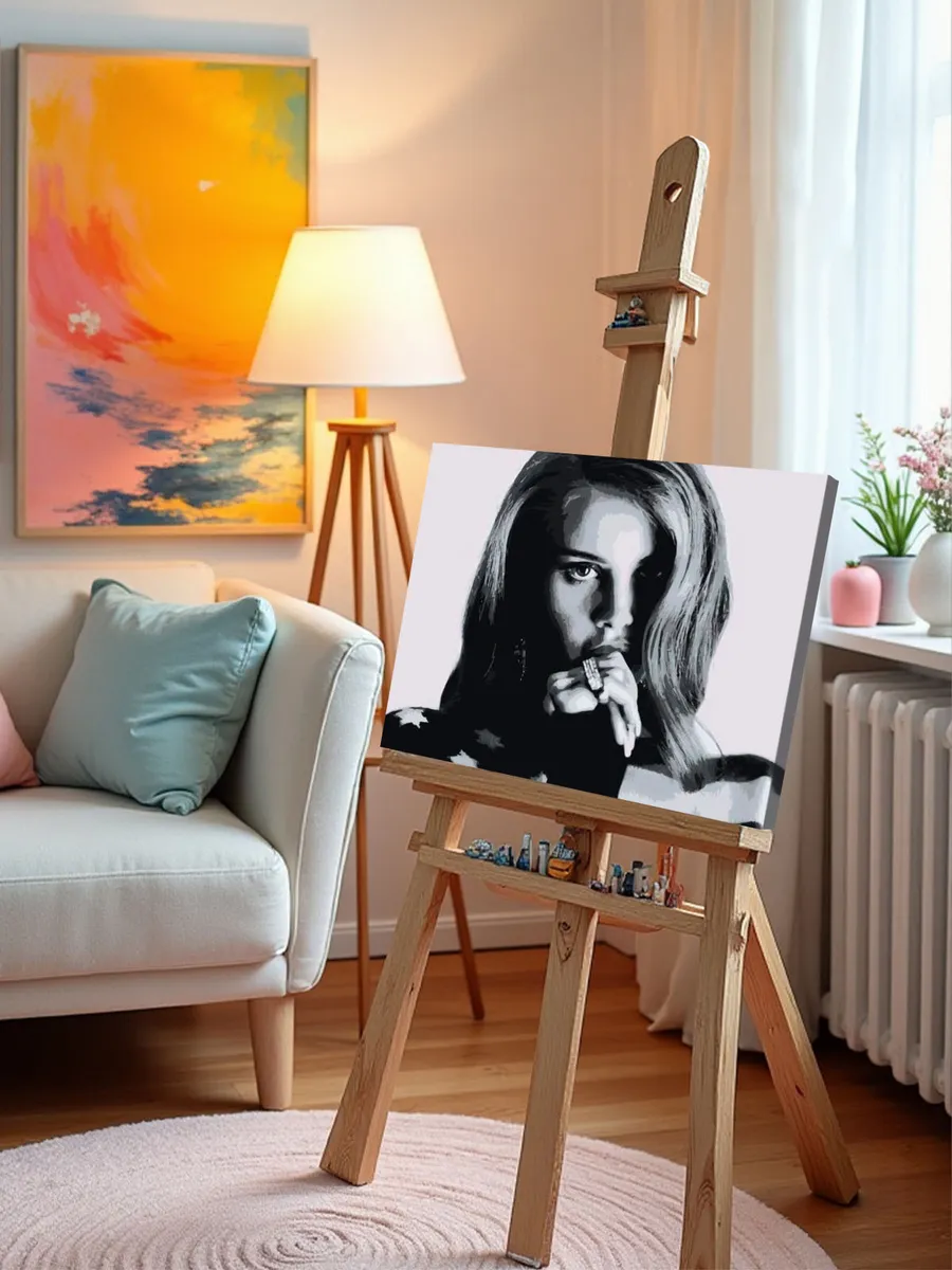 Картина по номерам «Lana Del Rey Лана Дель Рей: портрет чб» — картинка 10