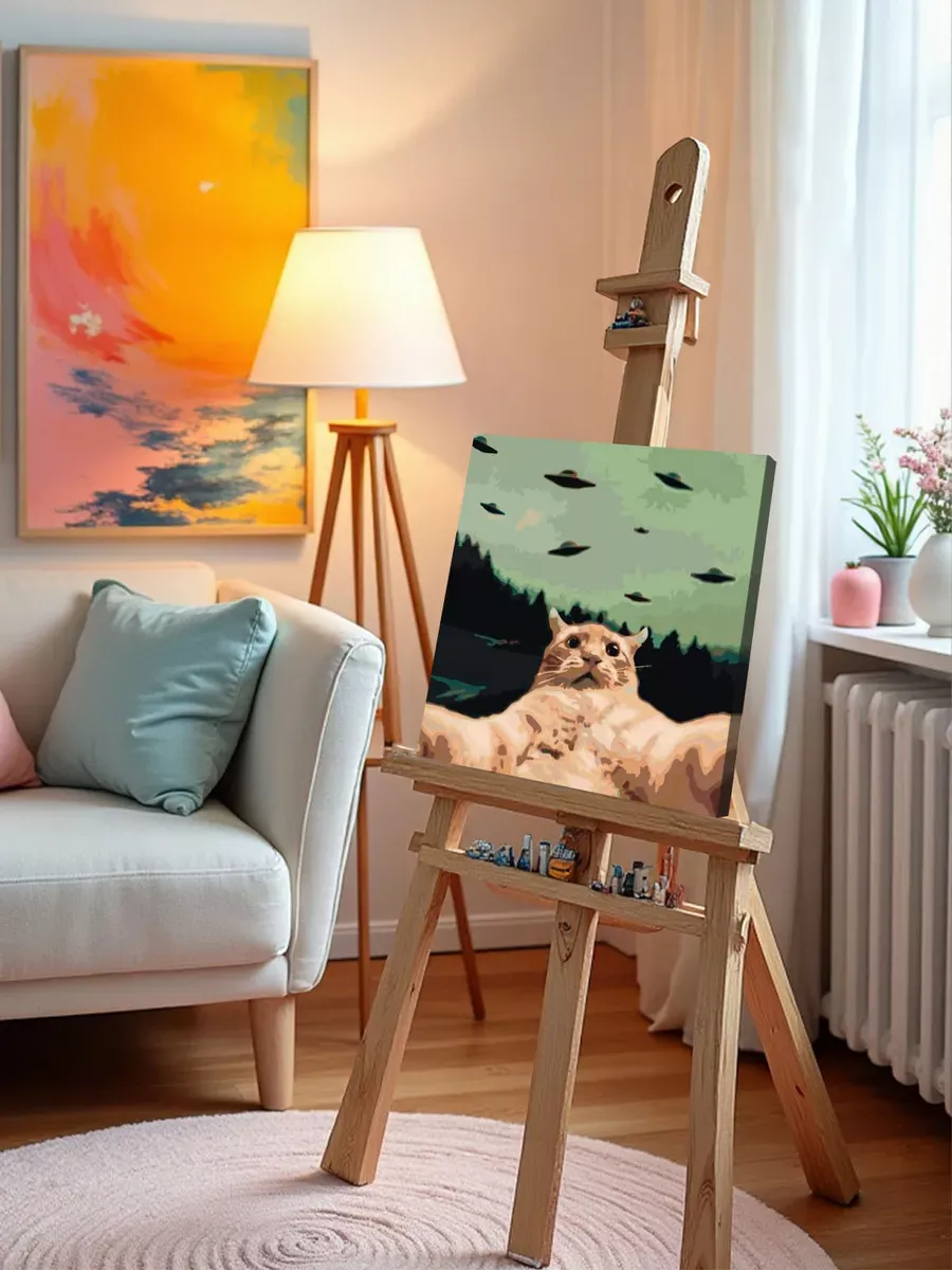 Картина по номерам «Мем: кот делает селфи, НЛО 40x40» — картинка 9