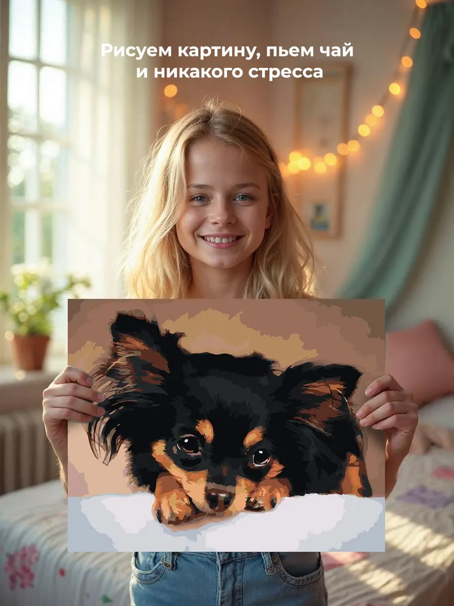 Картина по номерам «Собаки: длинношерстный Той терьер 40x50» — картинка 7