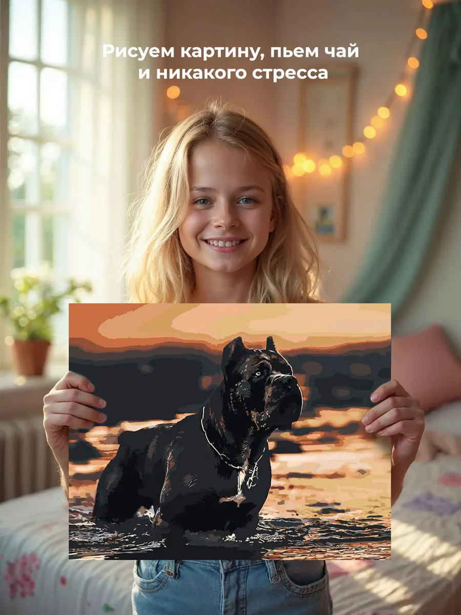 Картина по номерам «Собака Кане корсо черная в озере 40x50» — картинка 7