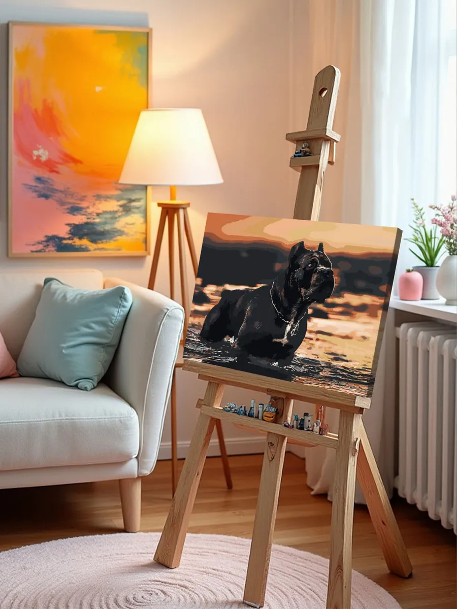 Картина по номерам «Собака Кане корсо черная в озере 40x50» — картинка 10