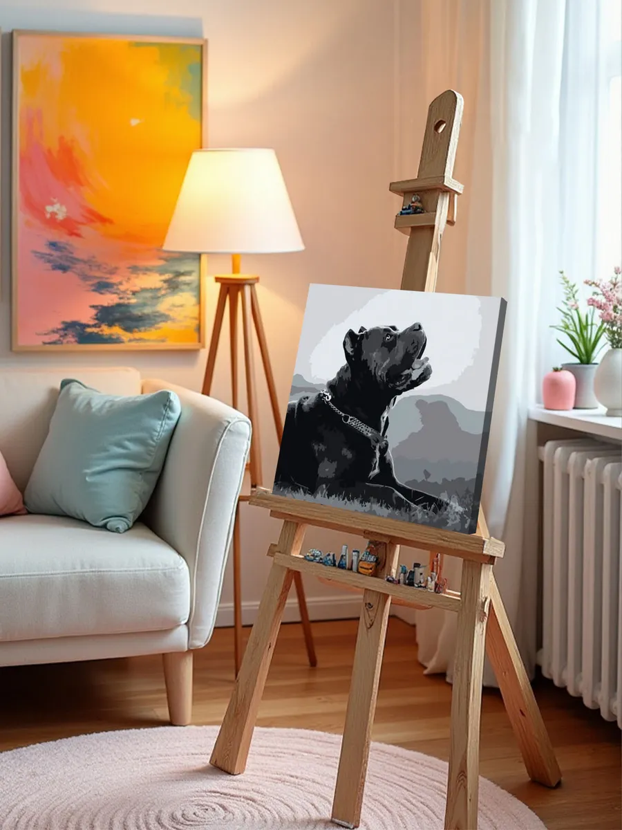 Картина по номерам «Собака Кане корсо чернобелая чб 40x40» — картинка 10