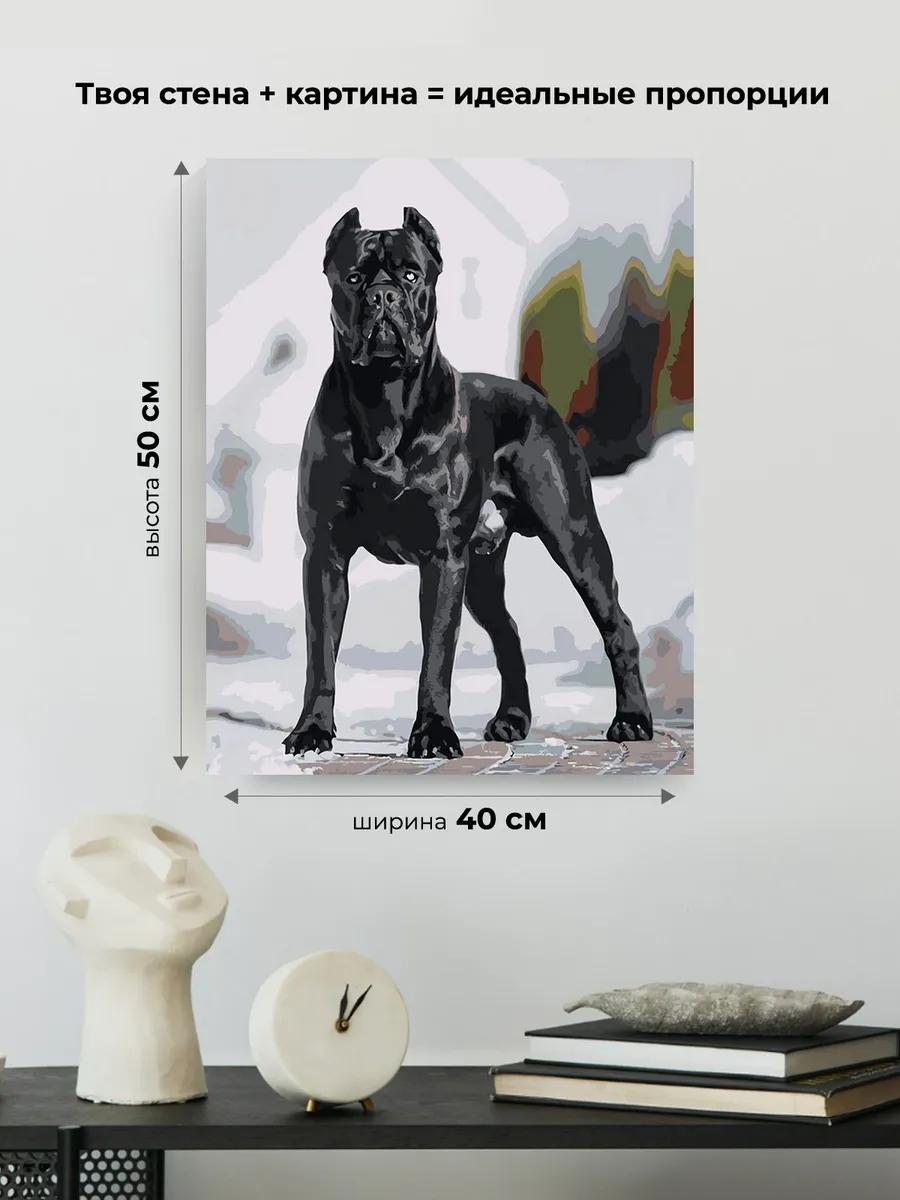 Картина по номерам «Собака Кане корсо черная, зима 40x50» — картинка 3