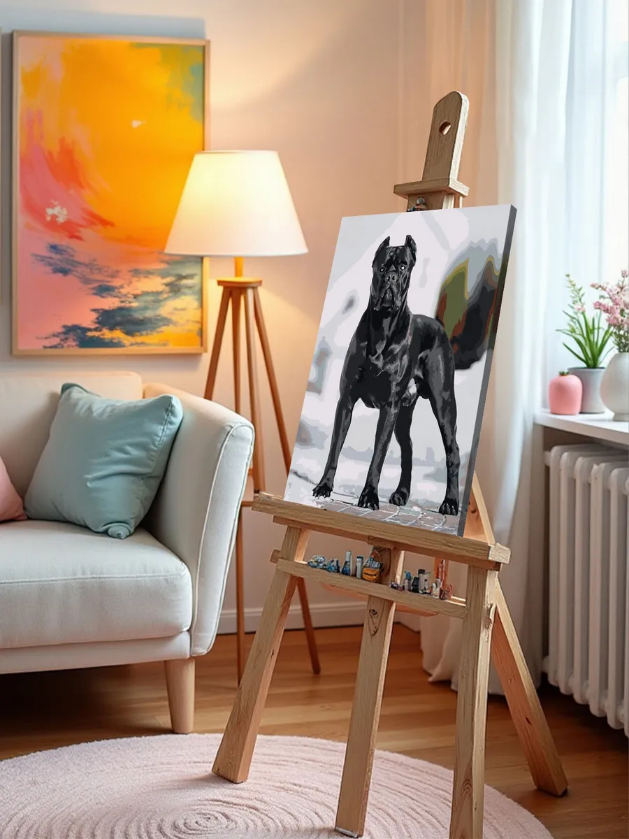 Картина по номерам «Собака Кане корсо черная, зима 40x50» — картинка 10