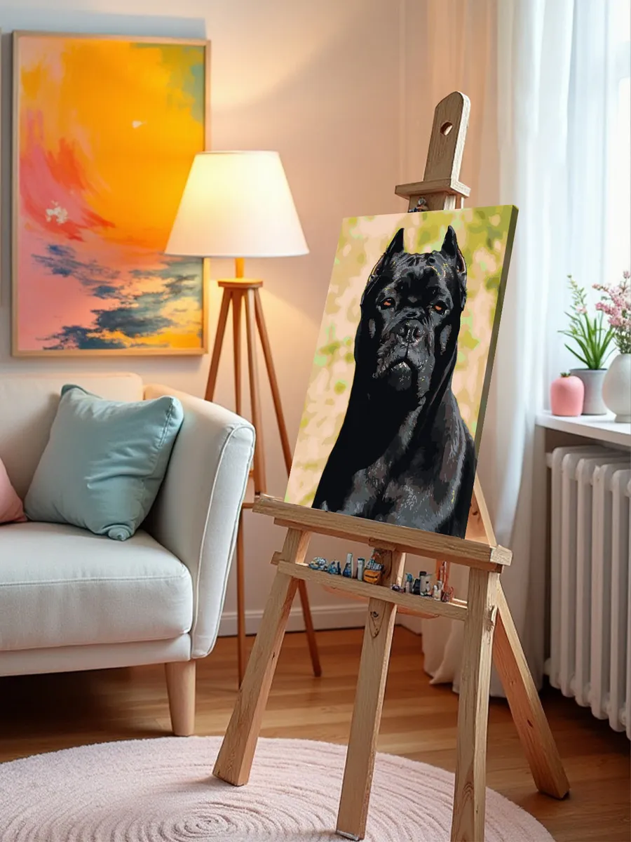 Картина по номерам «Собака Кане корсо черная, осень 40x50» — картинка 10