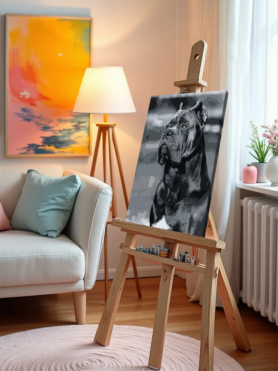 Картина по номерам «Собака Кане корсо чернобелая чб 40x50» — картинка 10