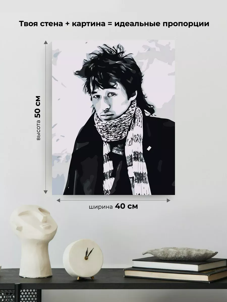 Картина по номерам «Группа Кино: Виктор Цой портрет чб» — картинка 3