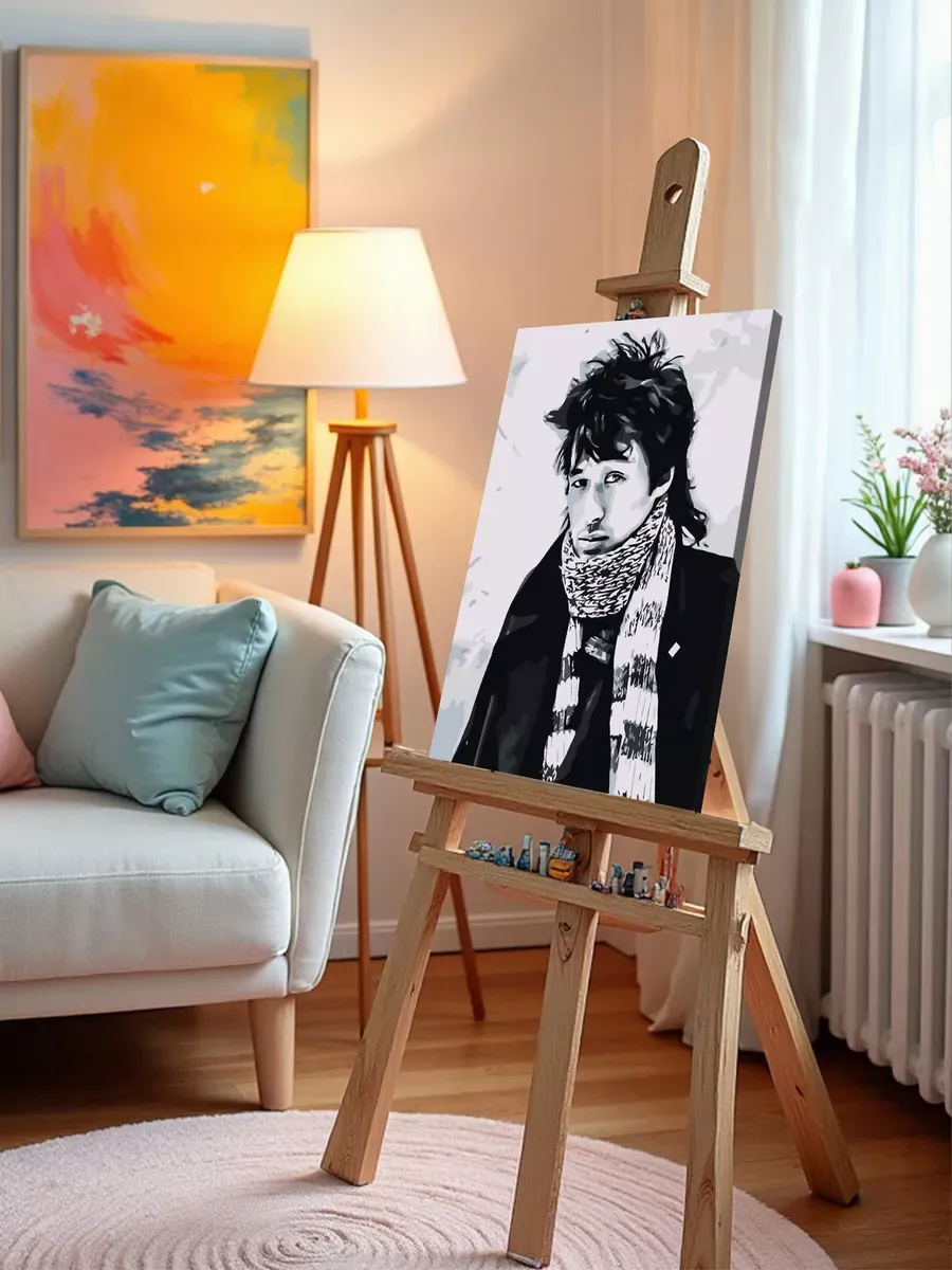 Картина по номерам «Группа Кино: Виктор Цой портрет чб» — картинка 9