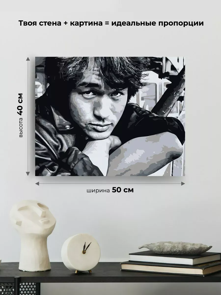 Картина по номерам «Группа Кино: Виктор Цой портрет чб» — картинка 3