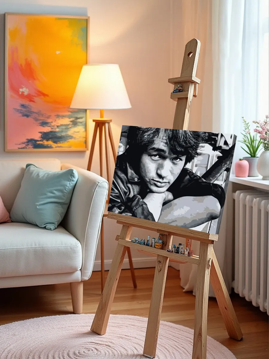 Картина по номерам «Группа Кино: Виктор Цой портрет чб» — картинка 10