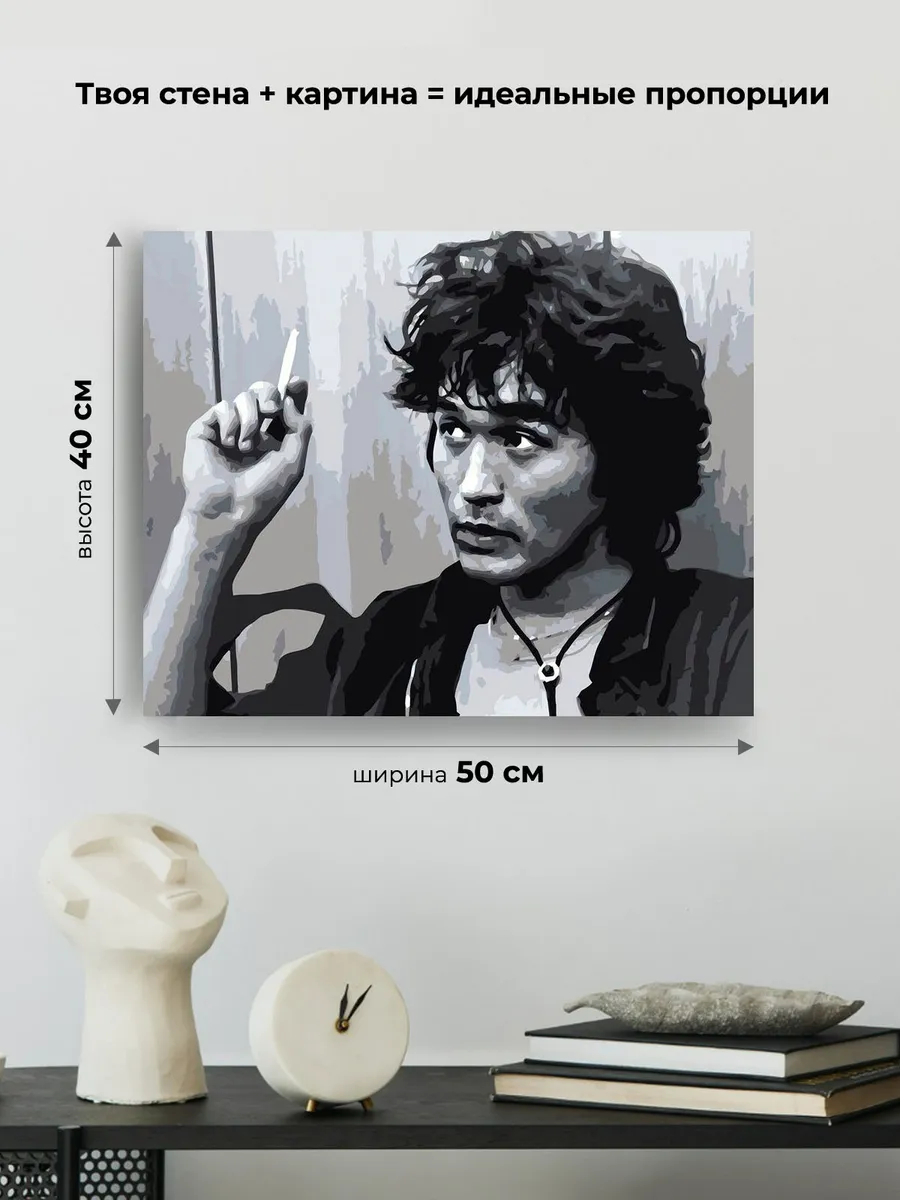 Картина по номерам «Группа Кино: Виктор Цой портрет чб» — картинка 3
