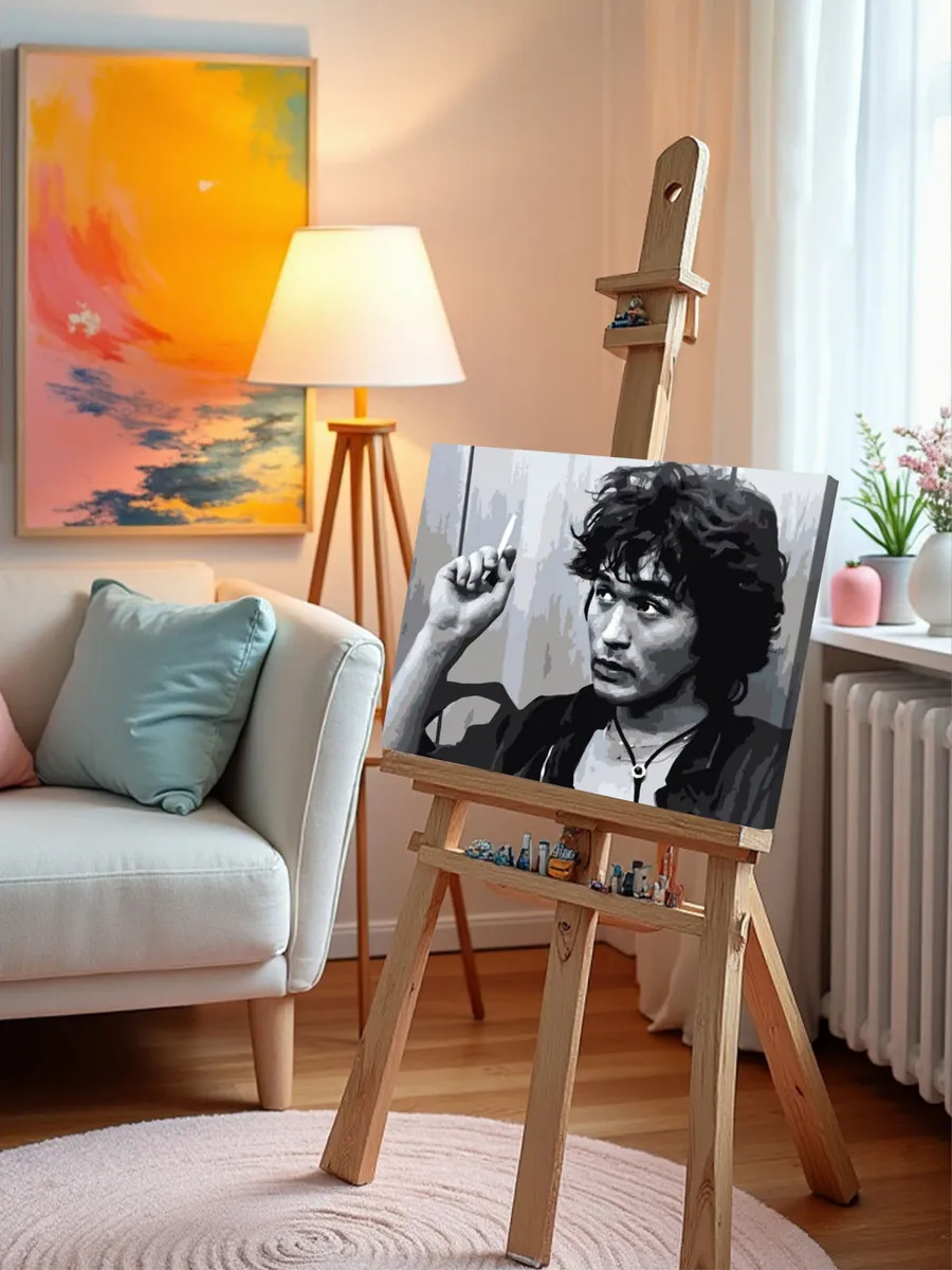 Картина по номерам «Группа Кино: Виктор Цой портрет чб» — картинка 10