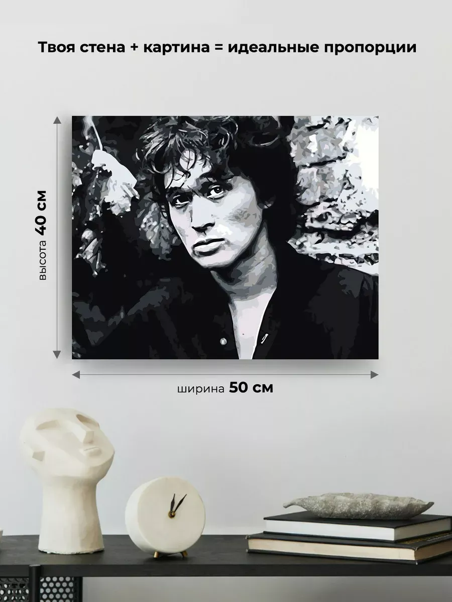 Картина по номерам «Группа Кино: Виктор Цой портрет чб» — картинка 3