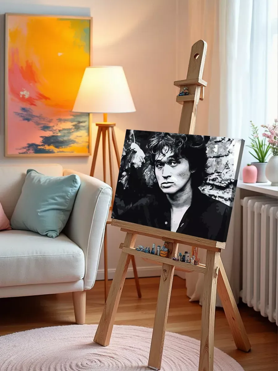 Картина по номерам «Группа Кино: Виктор Цой портрет чб» — картинка 9