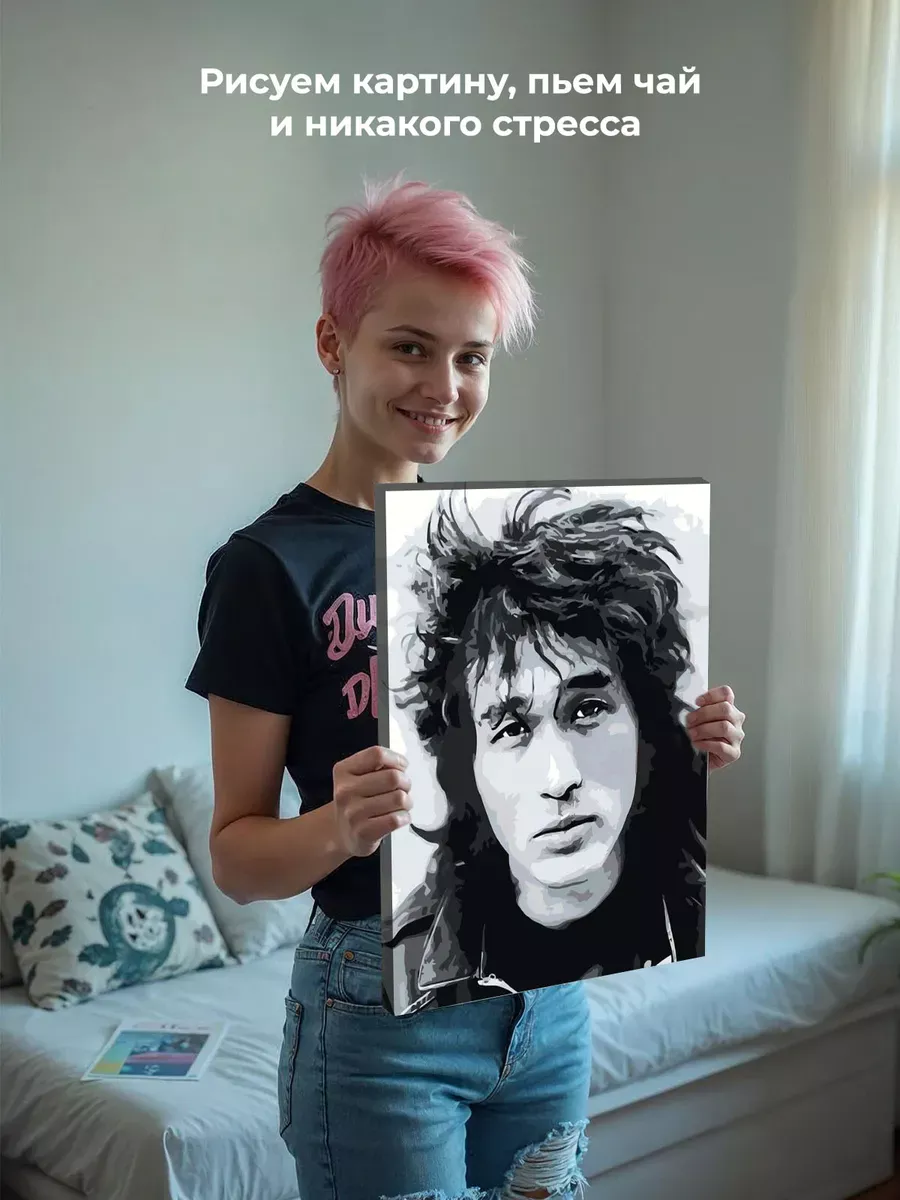 Картина по номерам «Группа Кино: Виктор Цой портрет чб» — картинка 7