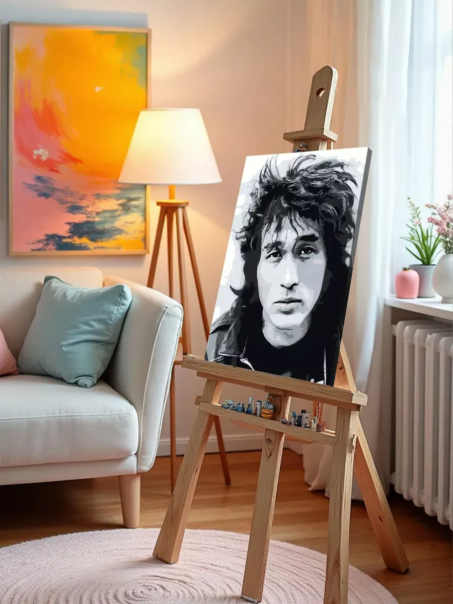 Картина по номерам «Группа Кино: Виктор Цой портрет чб» — картинка 10