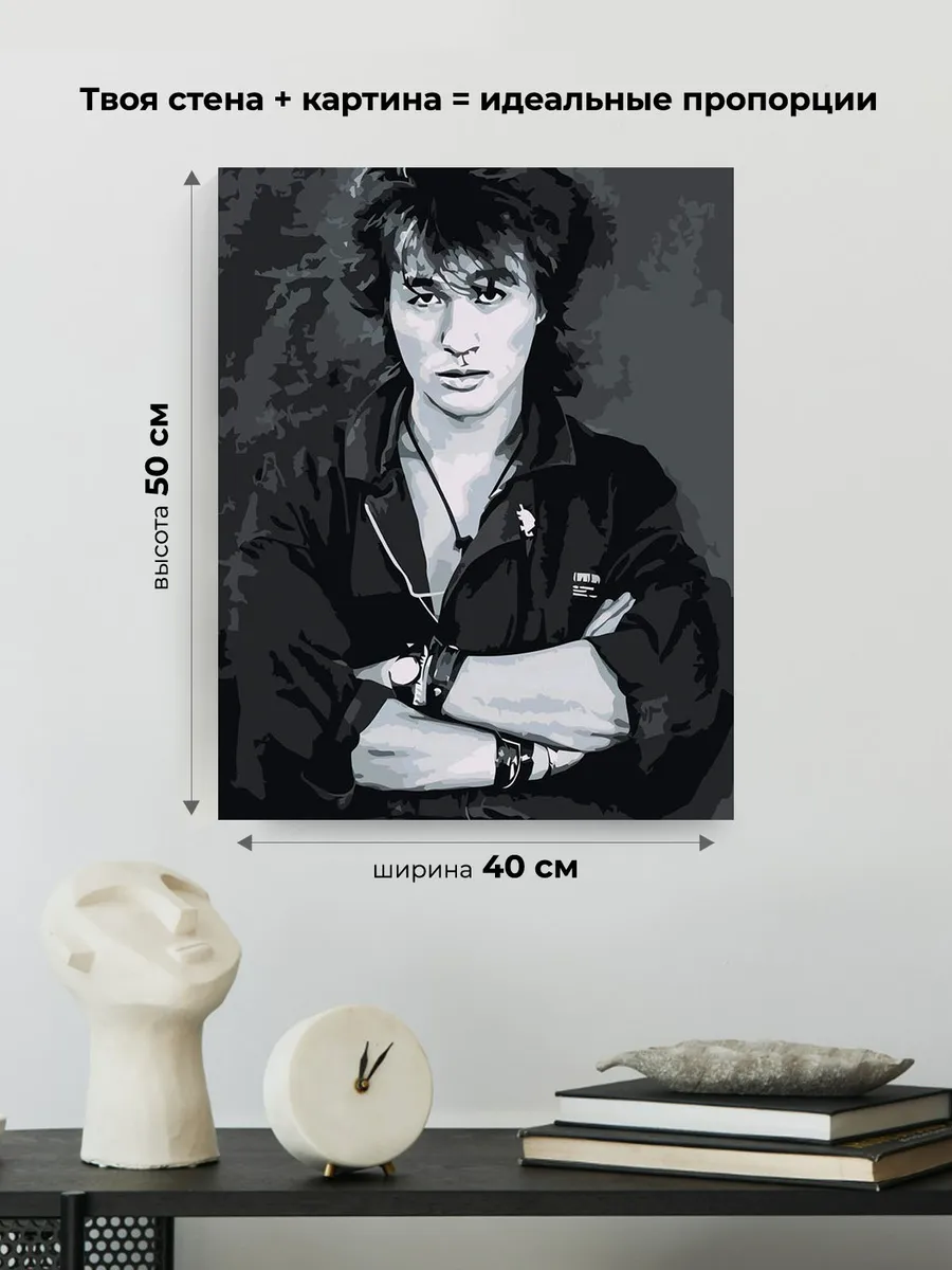 Картина по номерам «Группа Кино: Виктор Цой портрет чб» — картинка 3