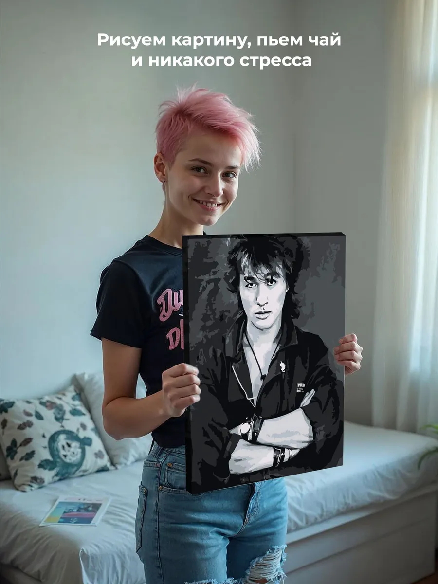 Картина по номерам «Группа Кино: Виктор Цой портрет чб» — картинка 7