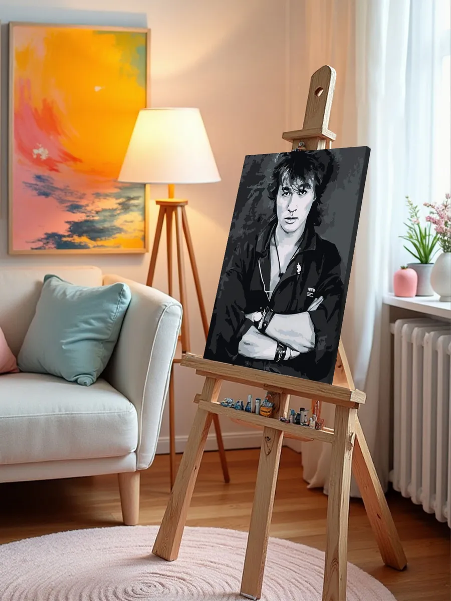 Картина по номерам «Группа Кино: Виктор Цой портрет чб» — картинка 10