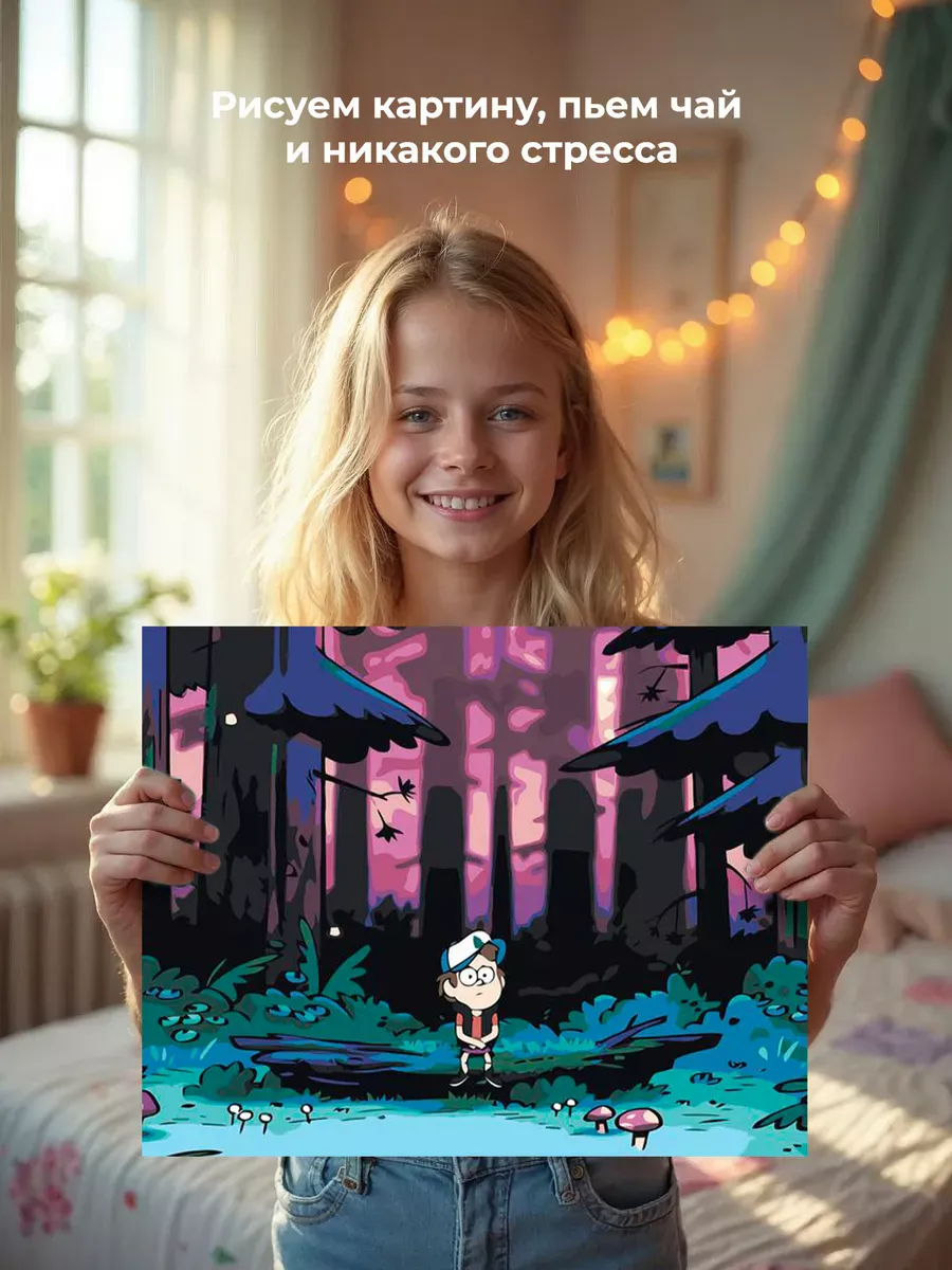 Картина по номерам «Гравити Фолз Фолс: Диппер в лесу, ночь» — картинка 6