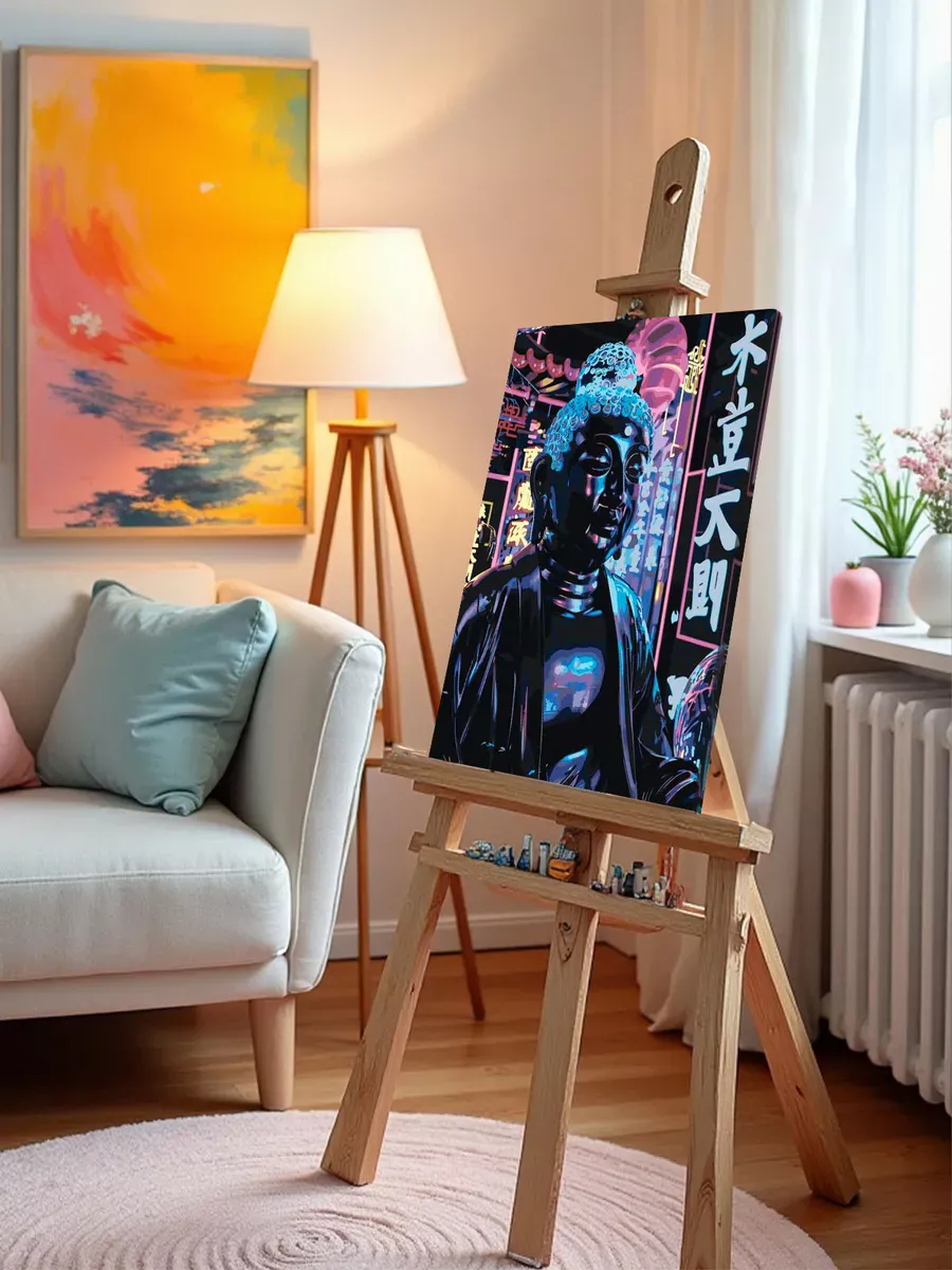 Картина по номерам «Религия буддизм: Будда киберпанк, неон» — картинка 9