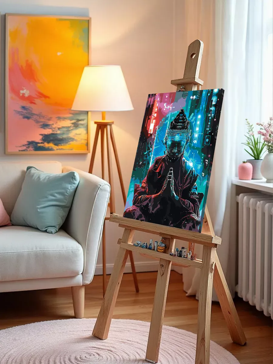 Картина по номерам «Религия буддизм: Будда киберпанк, неон» — картинка 9