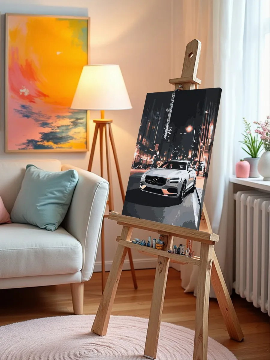 Картина по номерам «Машина Вольво в городе, ночь 40x50» — картинка 10