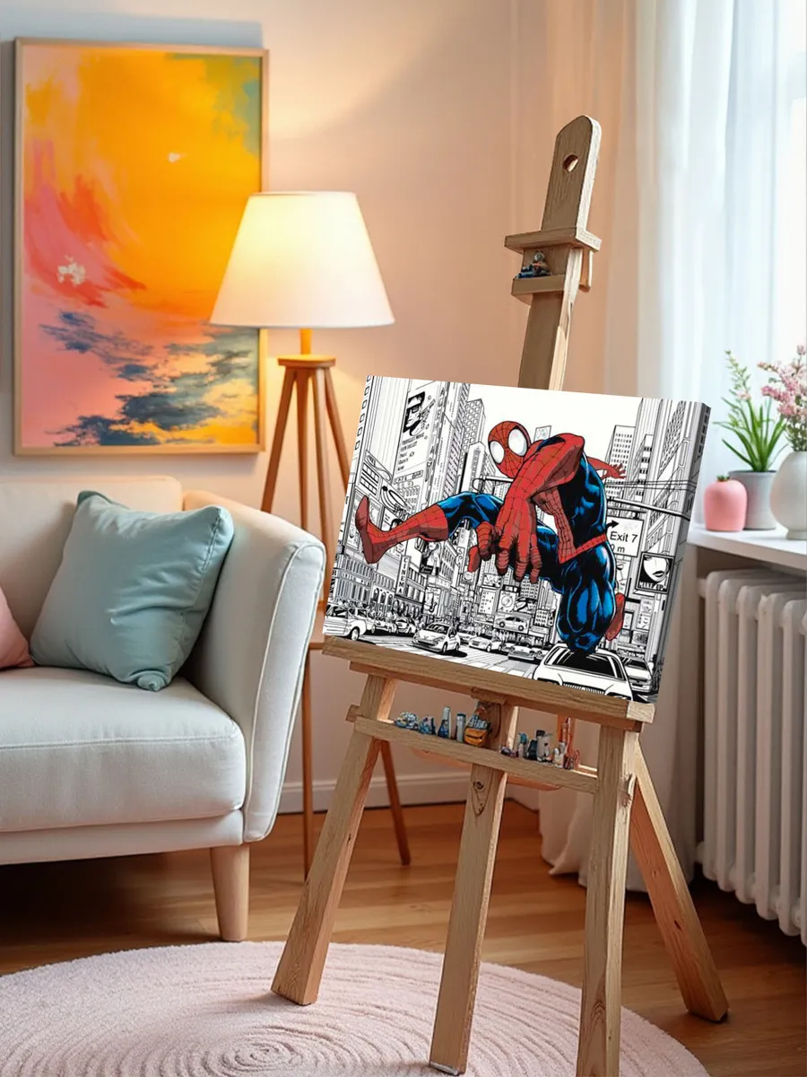 Картина по номерам «Человек паук Spiderman: чб арт, город» — картинка 9
